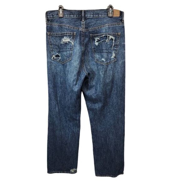 American Eagle Size 10 Women's 90's Boyfriend Distressed Denim Blue Jeans Dark W - Picture 2 of 7